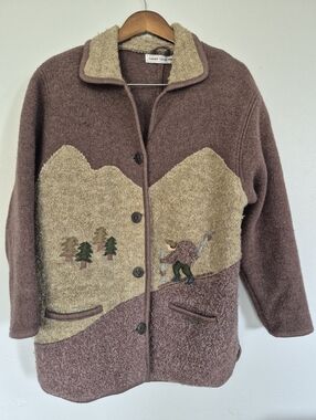 Vintage Wool Ski Gaddy Collection Texture Button Up Jacket Sweater Brown Large